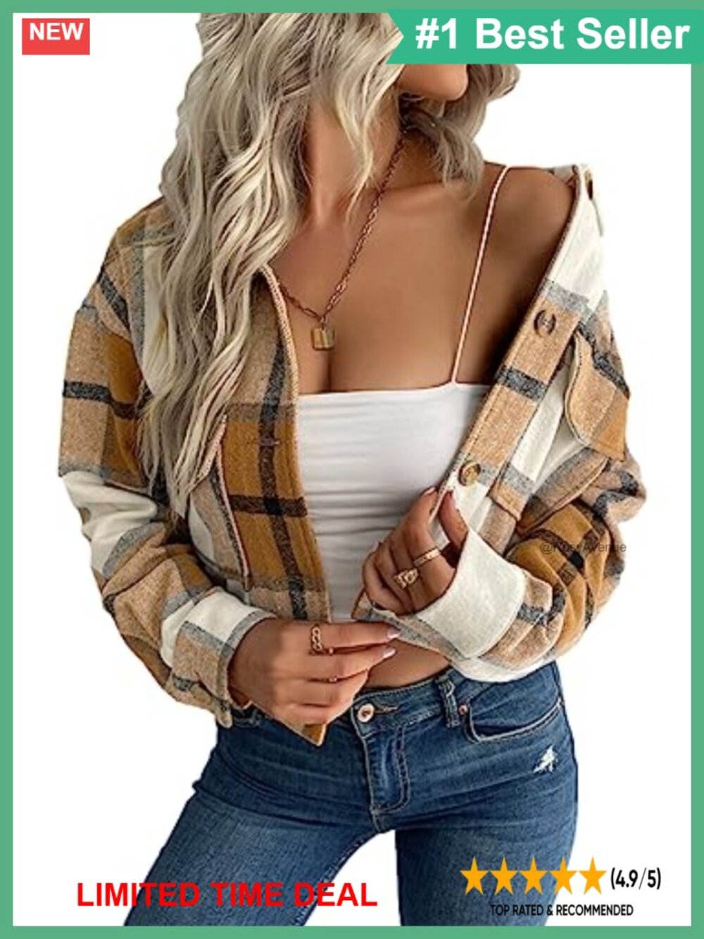 Women's Cropped Plaid Flannel Shacket Button Up Casual Jacket